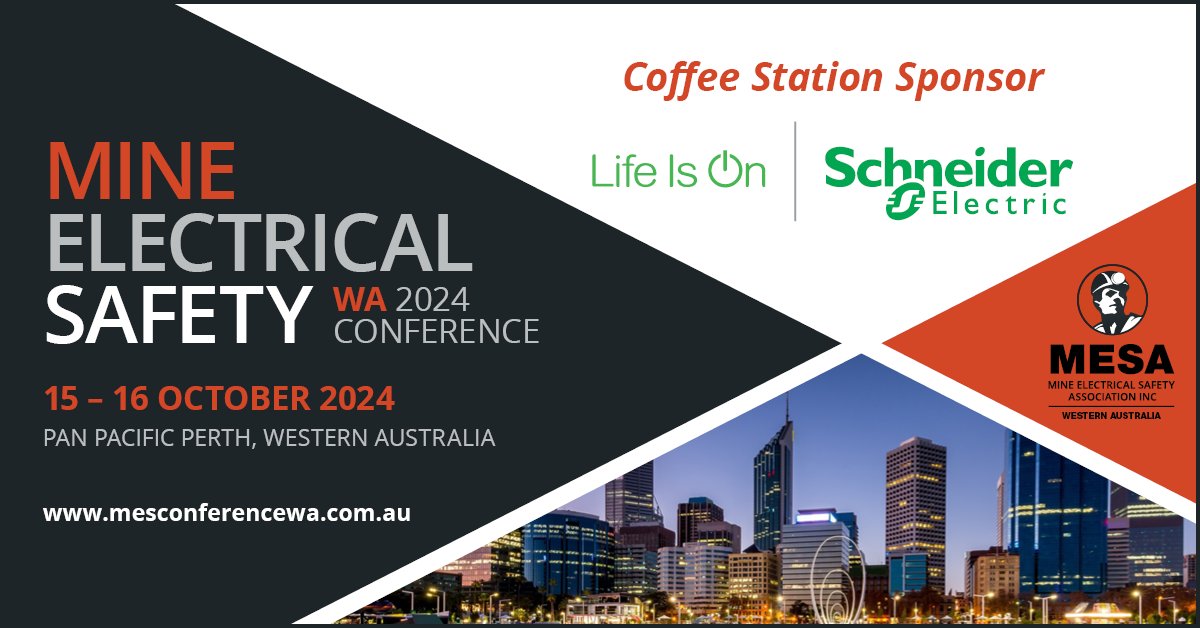 Thanks to Schneider Electric for their support as Coffee Station Sponsor of the Mine Electrical Safety Conference Western Australia, 15-16 October in Perth. Register at mesconferencewa.com.au  #miningsolutions #electricalsafety