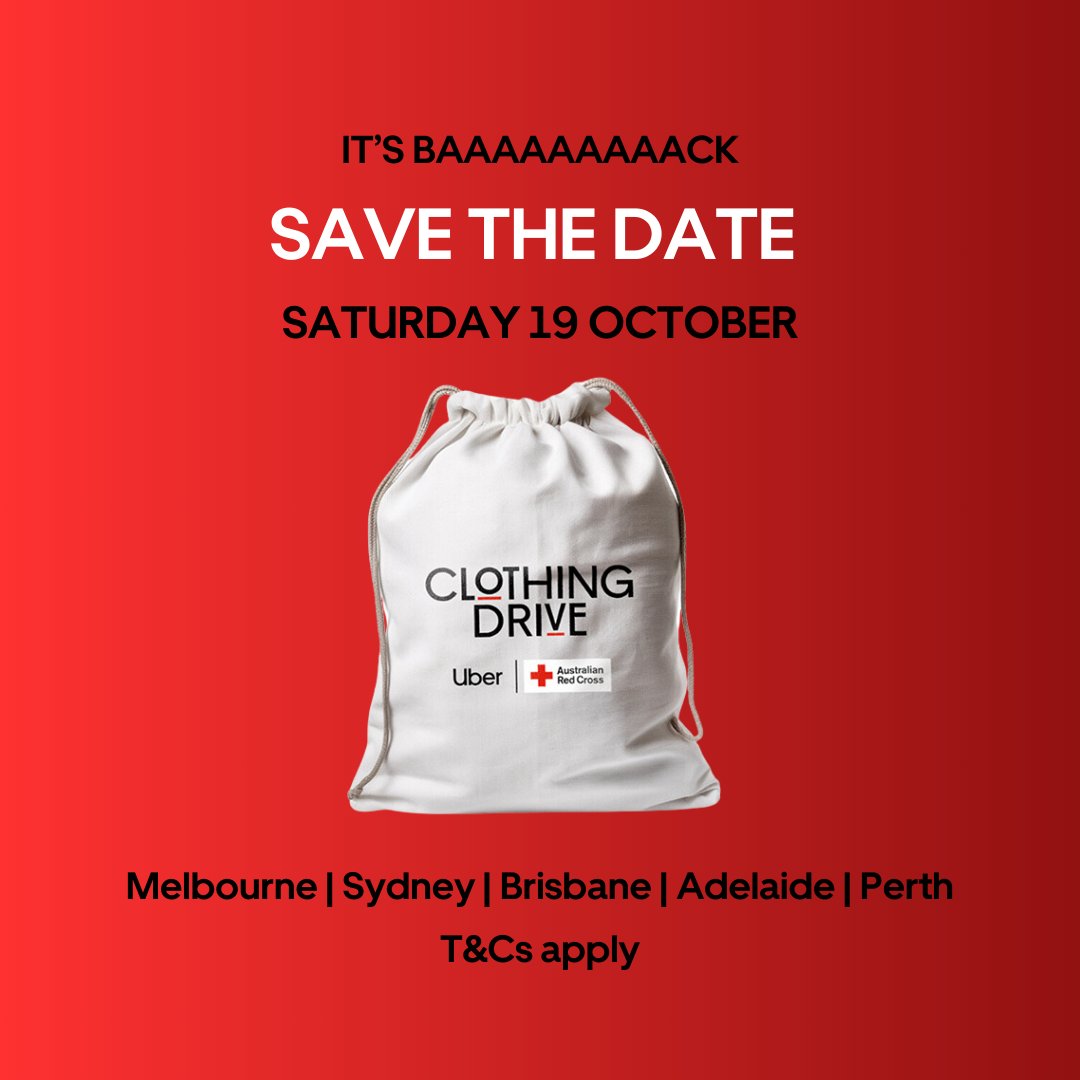 Uber_Australia's tweet image. 🌟 SAVE THE DATE 🌟
The Uber x @RedCrossAU Clothing Drive is back this year on Saturday 19th October 💪
On this day between 10am and 4pm you can:
👚 Package up your pre-loved, quality clothes and accessories
📦 Book your free pick-up via the Uber app
❤️ Feel good for…