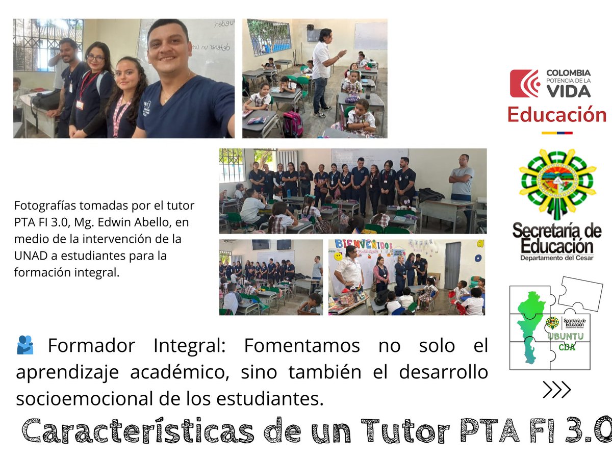 UBUNTUCDA's tweet photo. 🧵1/2 AVISO 🪧 
Conoce las características de los tutores y tutoras PTA FI 3.0 que impulsan la formación integral en el departamento del Cesar.

@CesarEducacion
@DanielRMed
@JohanaCifuente5
@EvelynAriza2
@PTA_Colombia

#CesarEducación #CRESE #SedCesar #CentrosDeInterés https://t.co/UM1jp7vVVy