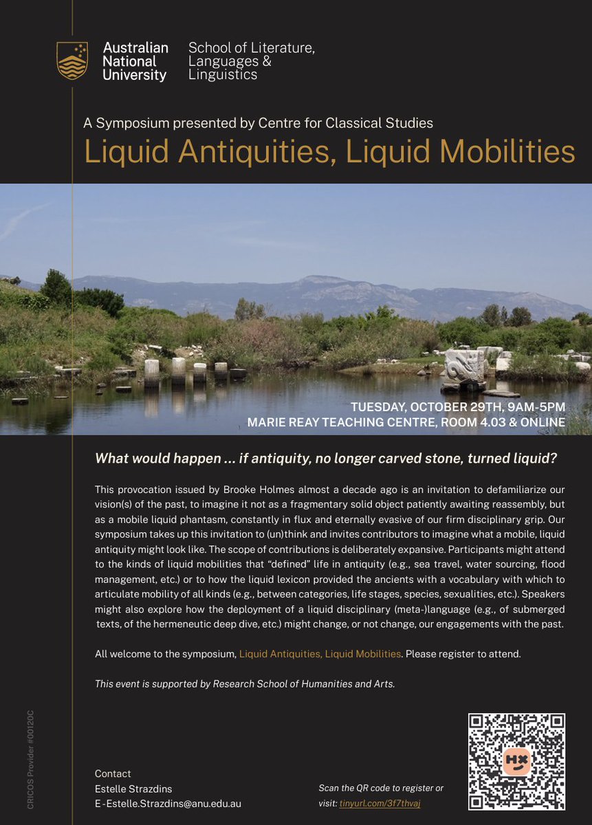 killian_quigley's tweet image. Looking forward, with nervous excitement, to "Liquid Antiquities, Liquid Mobilities," @ouranu, October 29th, where I will briefly speak--on 18th c. receptions of classical "water poetry"--but mostly listen. 🌊✍️🫧
slll.cass.anu.edu.au/events/liquid-…