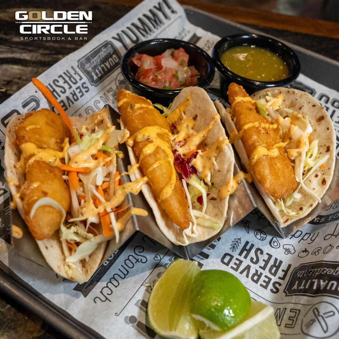 TIvegas's tweet image. Spice up your afternoon with fish tacos 🌮🔥 and catch ESPN Las Vegas radio hosts live at 3pm! Join the fun at Golden Circle Sportsbook &amp;amp; Bar. #nationaltacoday #fishtacos #sportsbar #vegassportsbar #sportsbarfood #treasureislandlasvegas