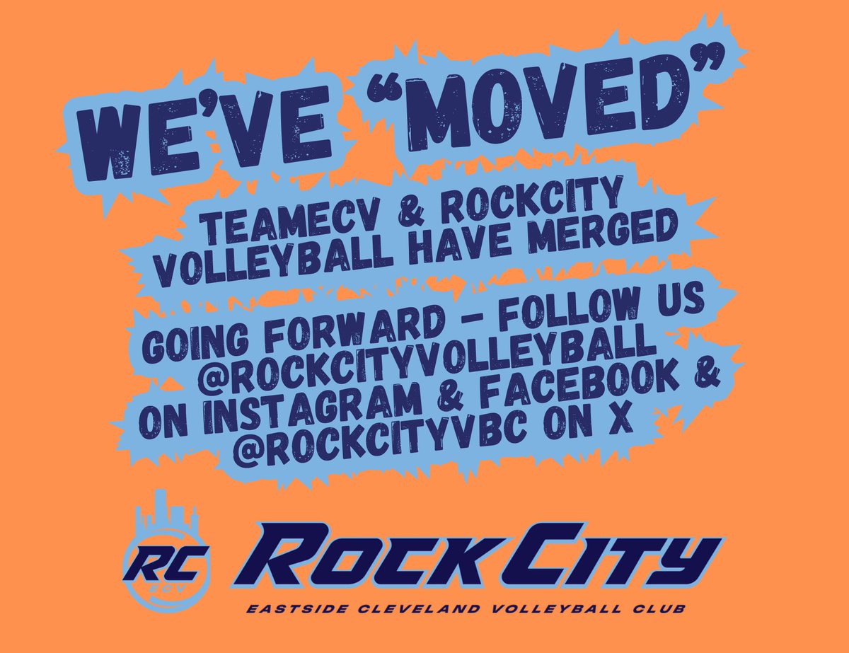 teamECV and Rock City have merged and therefore, will only be using one set of social media accounts moving forward.

To stay in the loop please follow us on the below social media platforms!

Instagram - rockcityvolleyball
Facebook - rockcityvolleyball
Twitter - rockcityvbc