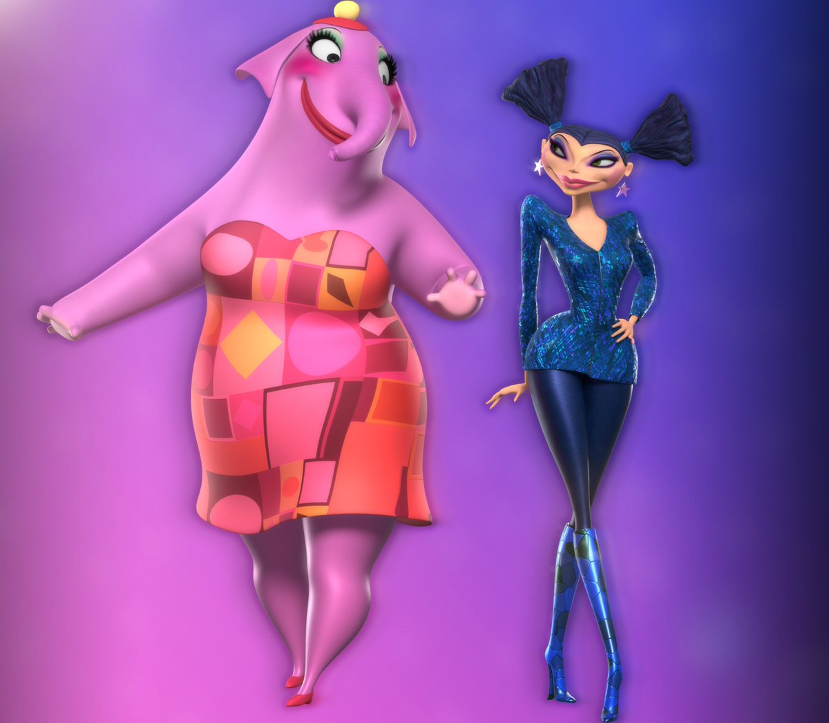 "Superstars OLD and NEW!"  -  Ella and Kitty glitter from #Disney's Wild life are completed for the <a href="/dfnbook/">Drawing For Nothing</a> front cover! here's a render showing them both together!