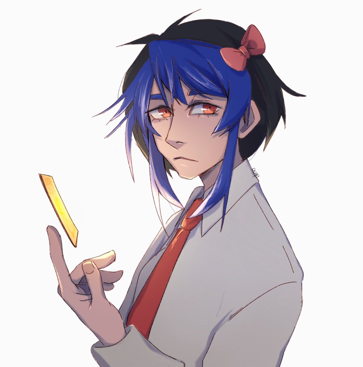 ochkicat's tweet photo. day 1&amp;2 of #oc_tober 

day 1: first oc
day 2: newest oc 

blue hair 😳 https://t.co/Nk7fOMtUcq