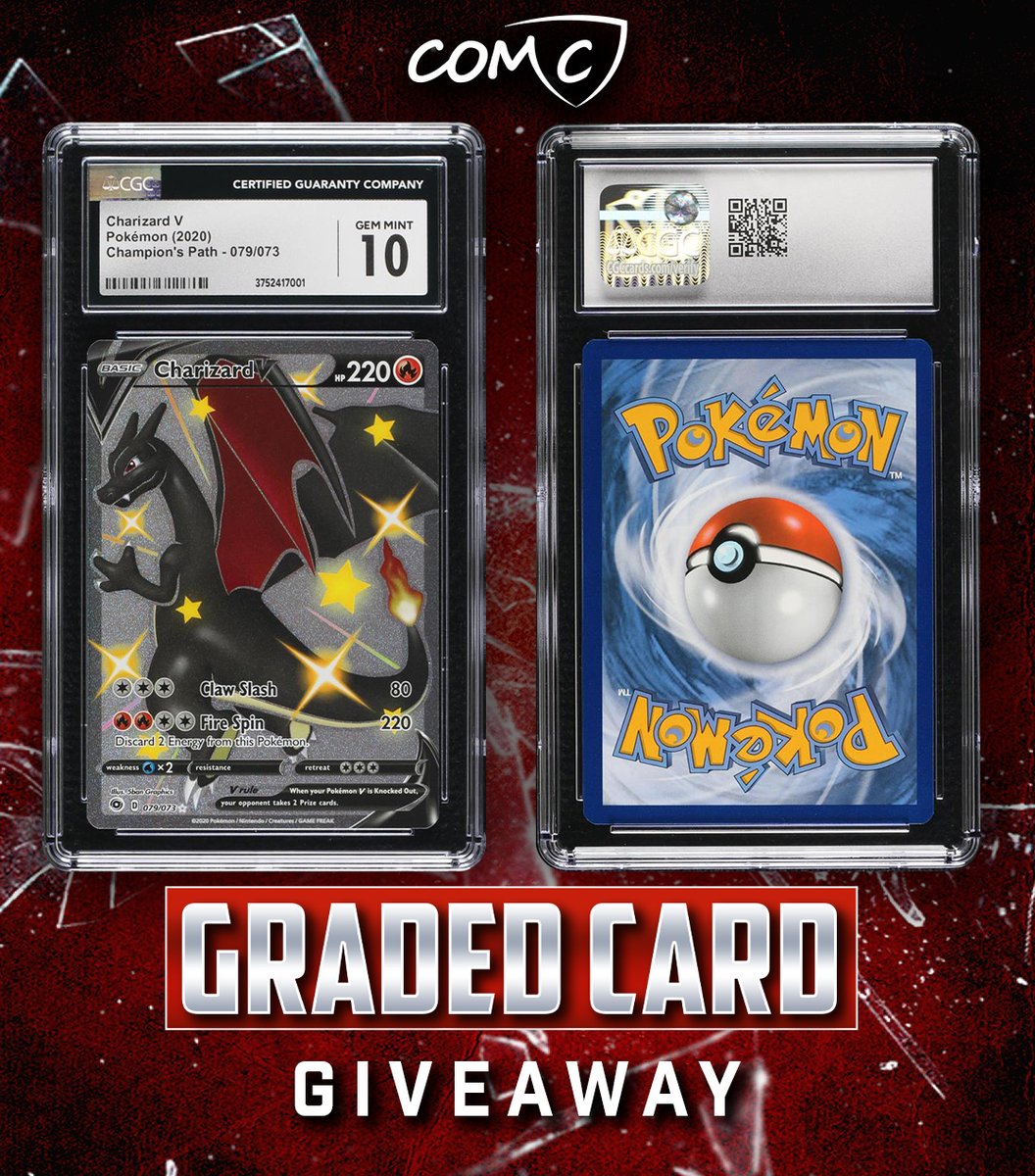 CheckOutMyCards's tweet image. 💥  COMC GRADED CARD EVENT GIVEAWAY! 💥 Like, follow, repost, and COMMENT: Who is your favorite @Pokemon character? 🐉  You could win this 2020 Pokémon Sword &amp;amp; Shield Champion&apos;s Path Secret Charizard V graded @CGCCards 10! Winner will be chosen randomly and must have a COMC…