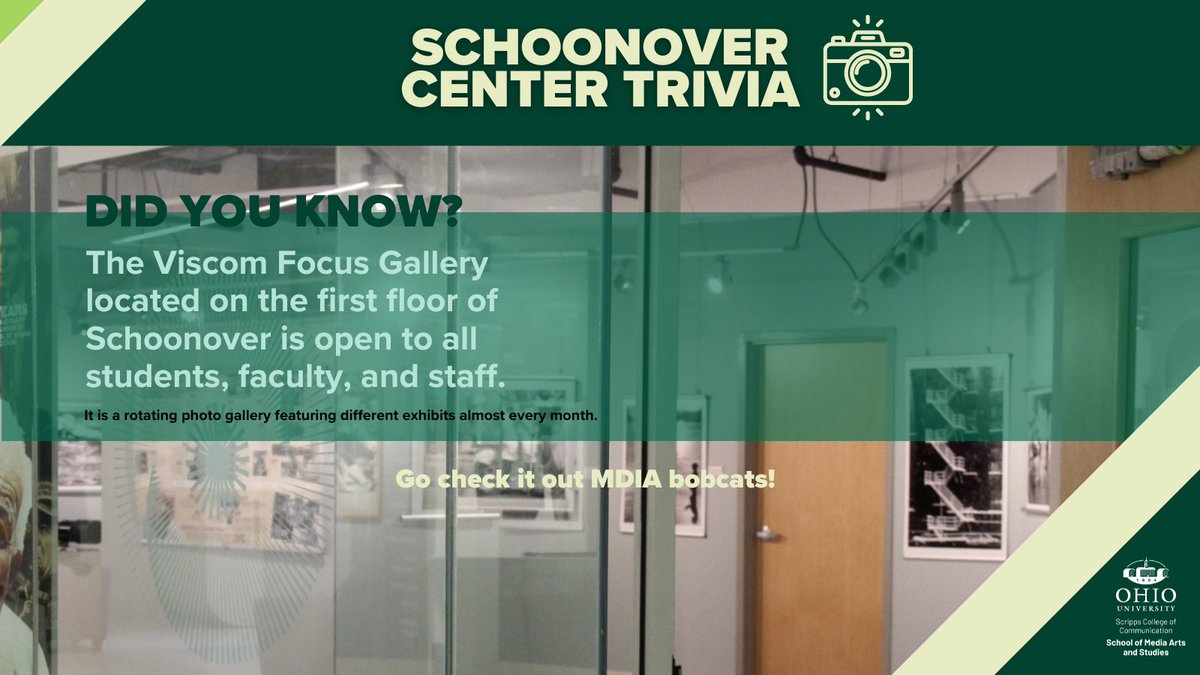 Bobcats!

Did you know that Schoonover Center has a photo gallery featuring new exhibits every month? The VisCom Focus is on the first floor, open to all students and faculty. Stop in from 9 a.m. - 5 p.m. Monday through Friday to see the work of VisCom students.

Check it out!