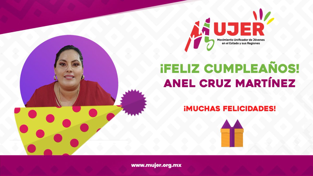 Enviamos un cálido y fuerte abrazo a nuestra amiga y aliada, Anel Cruz Martínez, presidenta del comité municipal MUJER, de San Pedro Tapanatepec, en la región del Istmo, por el motivo de su cumpleaños. 

Muchas Felicidades 🥳🎉🎉🎈, disfruta al máximo este día. #AzucenaHernandez