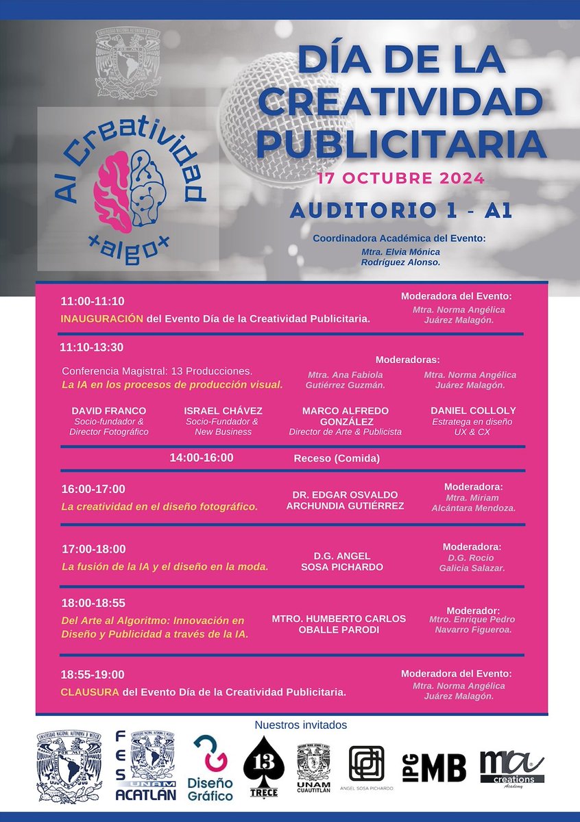 FES_ACATLAN's tweet photo. 📌 Comunidad, la Licenciatura en #DiseñoGráfico, los invita a asistir y ser parte del #DíaDeLaCreatividad Publicitaria ¡No faltes! #ACÁes #ACÁnosVemos #AI_Creatividad+Algo+ https://t.co/DEOBaF9X1O
