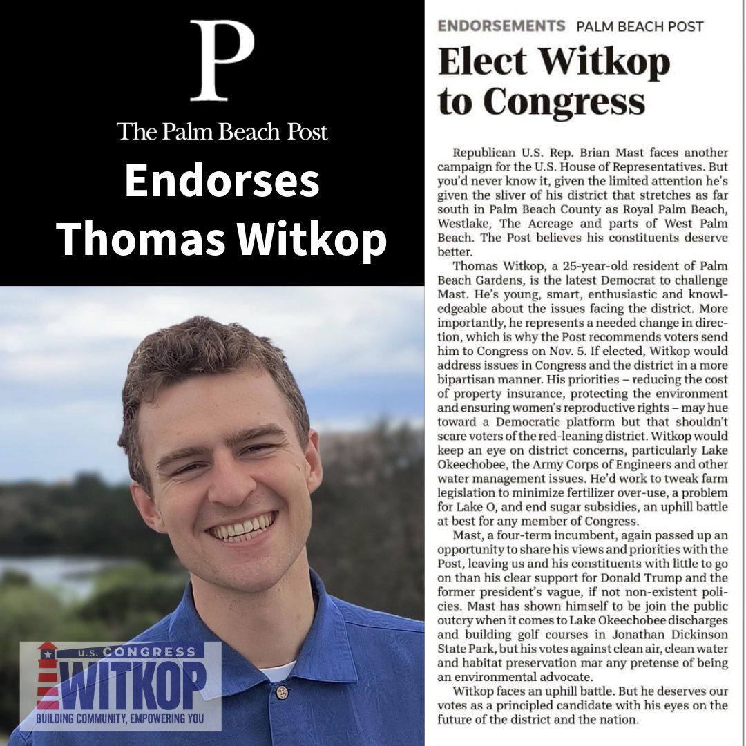 Thank you to The Palm Beach Post for their endorsement
