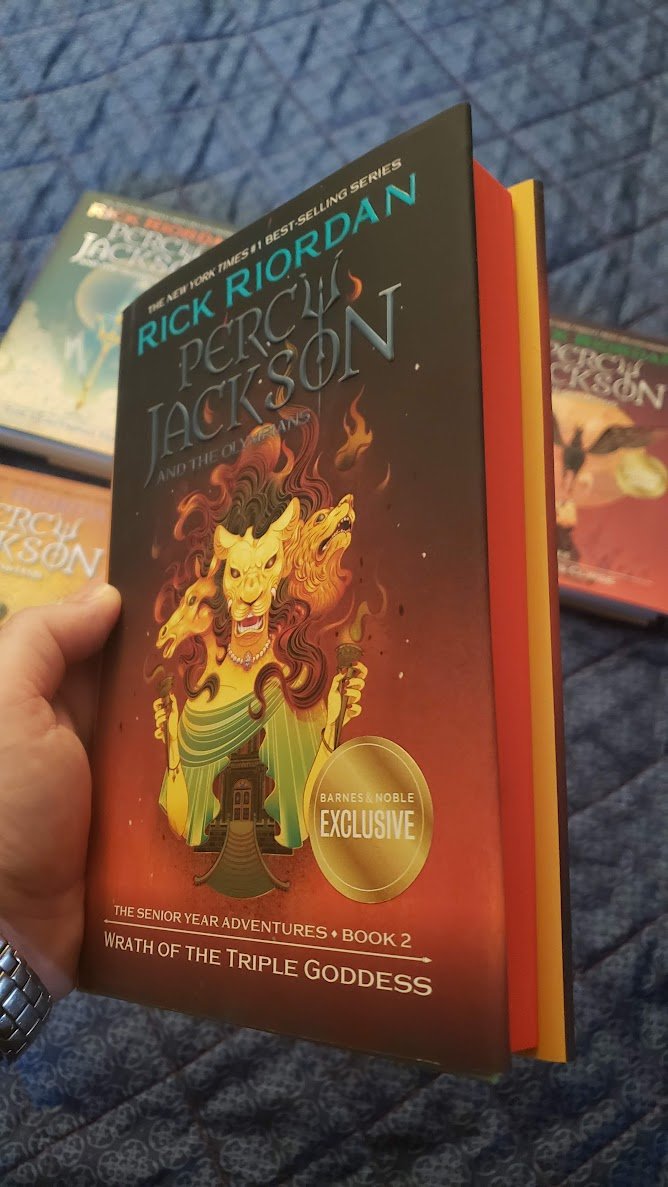 My very 1st order from <a href="/BNBuzz/">Barnes & Noble</a> arrived today:
Barnes &amp; Noble exclusive hardcover editions of the #PercyJackson series w/ the beautifully redesigned cover artwork. I also bought the B&amp;N exclusive of The Wrath of the Triple Goddess. My @RickRiordan collection is steadily growing.