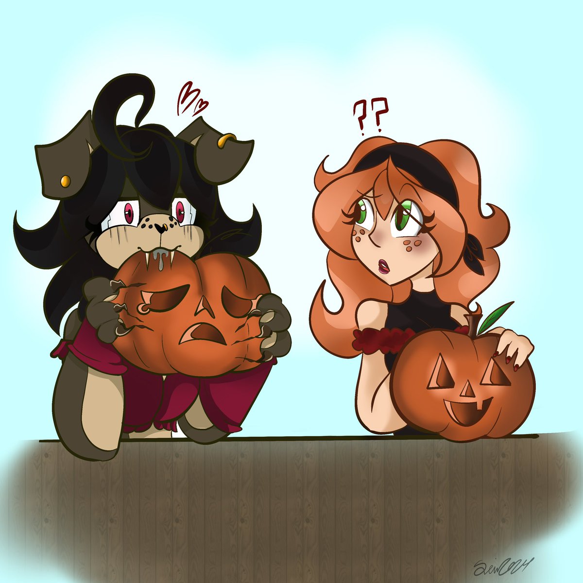 Sable_wood378's tweet photo. |:| Drawlloween Day Two: Pumpkins 🎃 

Anarchy and Tulip are carving pumpkins!… I think? 

Credits to Drawlloween: @scarfinstein |:| 

#Drawlloween2024 #digitalart #Oc #NintendoOc #Digitalartist #drawlloween #October2 https://t.co/PHhDBV8MdC