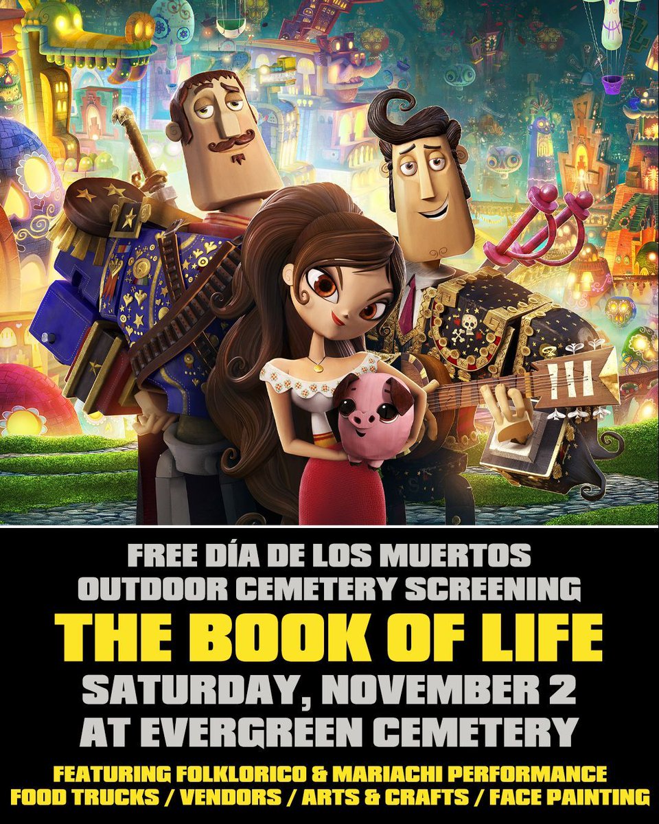 Celebrate Día de los Muertos on Saturday, November 2 at a free family-friendly outdoor cemetery screening of THE BOOK OF LIFE at Evergreen Cemetery, 3015 N. Oracle Rd., Tucson, AZ, 85705. Please bring your own seating.

More Info: buff.ly/3TWLMBJ