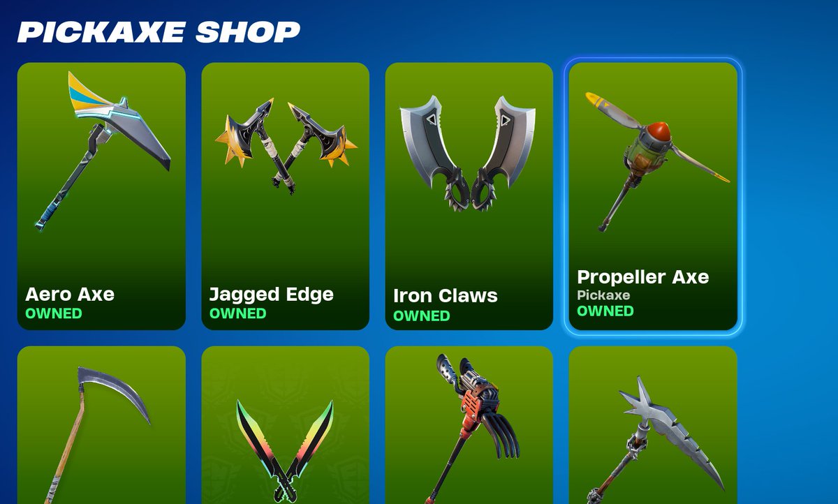 LazerLyss's tweet photo. Just picked up the iron claws! I now own every item shop pickaxe!!!! 🥰 #fortnitecollector #fortnite #stackedaccount #stackedlocker #fortniteaccount #fortnitelocker https://t.co/Zx9x4y7xWM