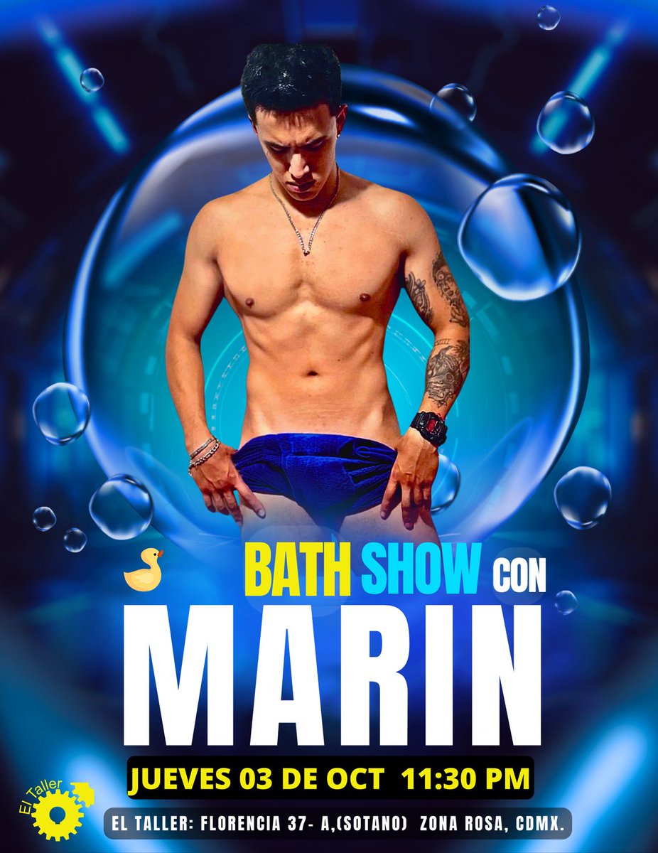 SoloEllosMX's tweet photo. Jueves 03 de Oct 🫧

Bath Show🫧🛀🏻🧼, By “Marín” totalmente en vivo para ti🔥💦

Show 11:30 pm 🫧

Entre otros atractivos visuales 😈

Domingos Acceso sólo hombres, Cover $50.
A partir de las 18 Hrs. 🔞

#Show3X #Soloparaellos #Domingo #Stripper #Bathlive #Gogos #Boys #BathShow https://t.co/iU2iDbo7U6