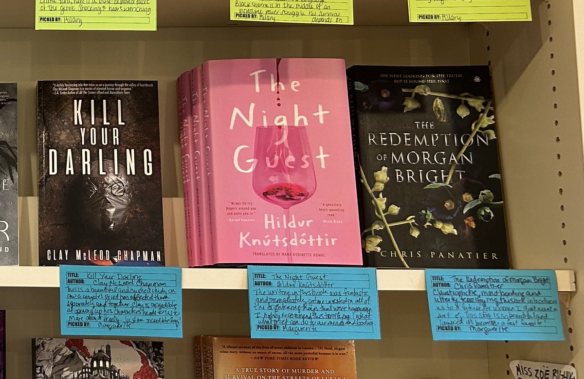 Staff picks shelf is up!! Except American Rapture  by CJ Leede isn’t out yet, so @ChrisJPanatier is my placeholder for now and a great placeholder that is!!