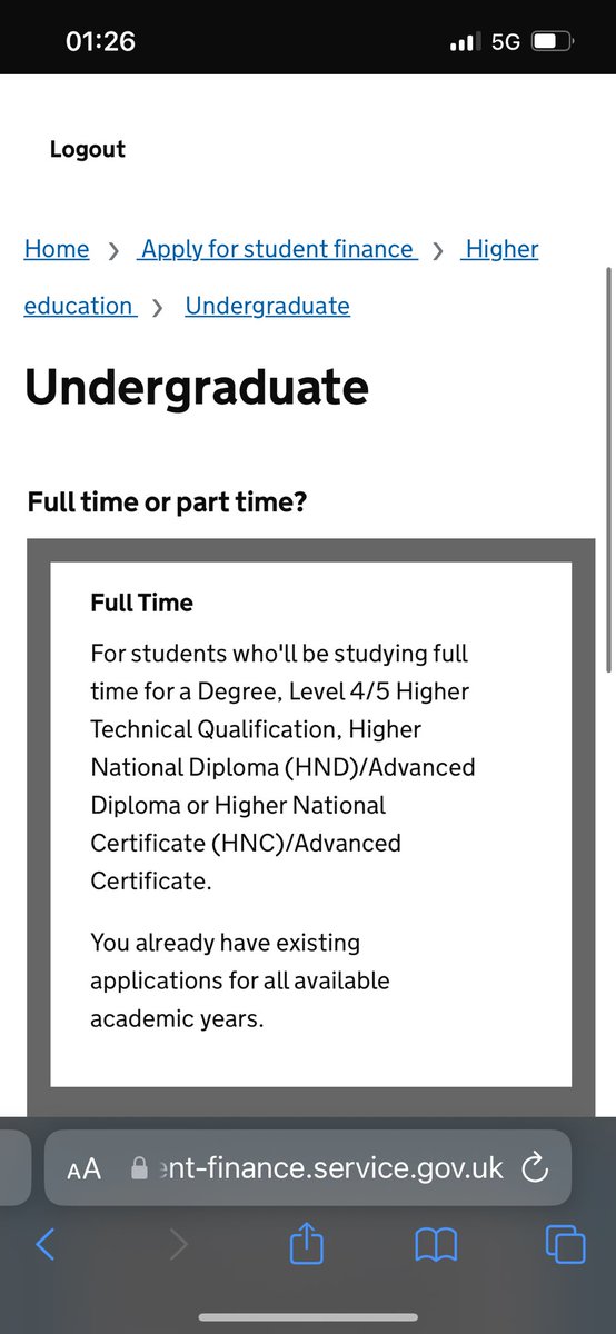 absyolo's tweet photo. @SF_England when i do this it just says i already have existing application for all academic years. https://t.co/vSURYb9APj