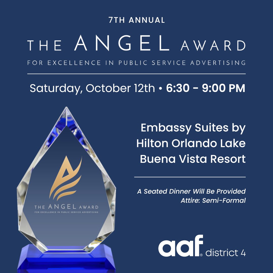 aafdistrict4's tweet photo. Our single-day conference is next weekend in Orlando! Entry to the 7th Annual Angel Awards ceremony is included. Be sure to register by the deadline: Friday, October 4th at 5pm EST. We look forward to seeing you there! 🎉 https://t.co/1FamSEvLgC