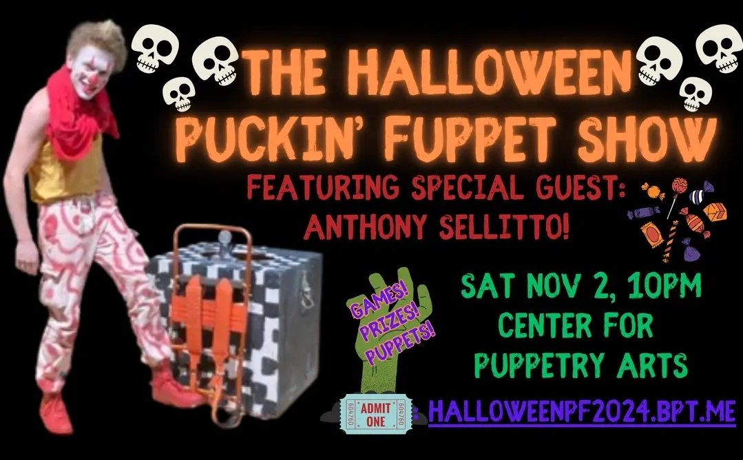 The Puckin' Fuppet Show returns Saturday November 2nd! Featuring special guest star Anthony Sellitto! @skunklurv 
Get your 🎟 at halloweenpf2024.bpt.me

#puppet  #puppetslam #puppetshow #clown #clowns #atlanta #atlantaevents #atlevents #halloween
@puppetslam <a href="/CtrPuppetryArts/">Center for Puppetry Arts</a>