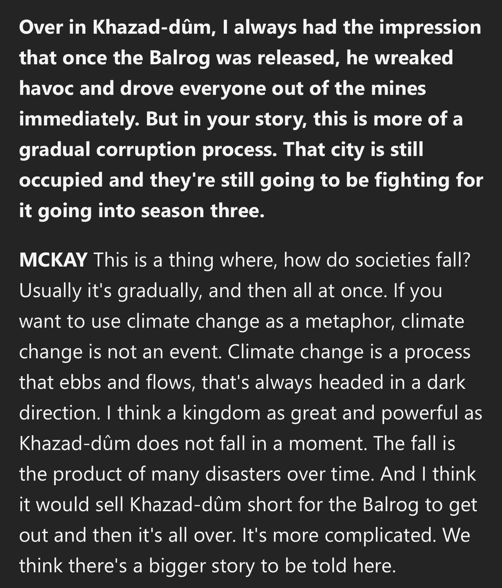 TheMiddleborne's tweet image. The showrunners literally compare the Balrog to climate change lmaoooo
