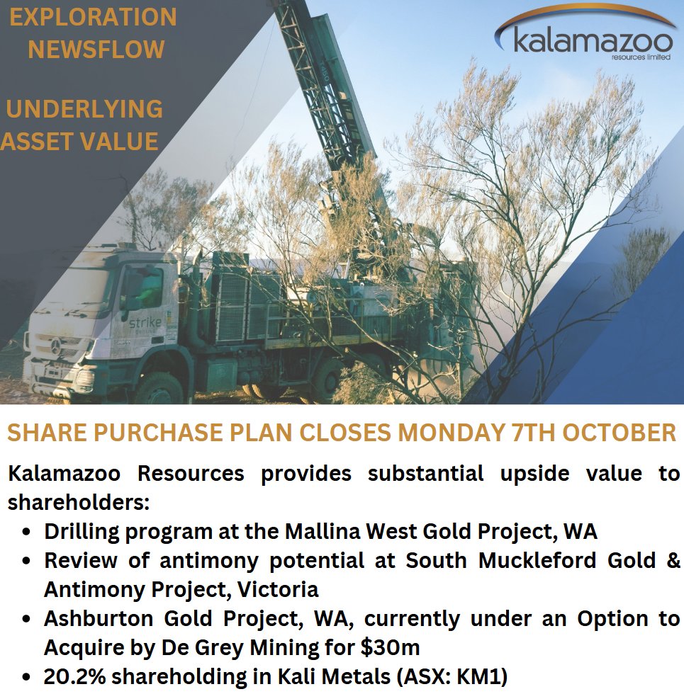 *REMINDER* Share Purchase Plan to eligible Kalamazoo Shareholders is closing on Monday 7th October.

For more information: tinyurl.com/2h6rsxce

$KZR