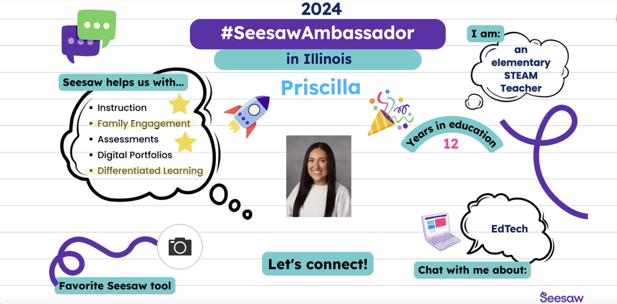 "Excited to be a #SeesawAmbassador! 🎉 Can’t wait to help students showcase their creativity while meaningfully connecting with families.