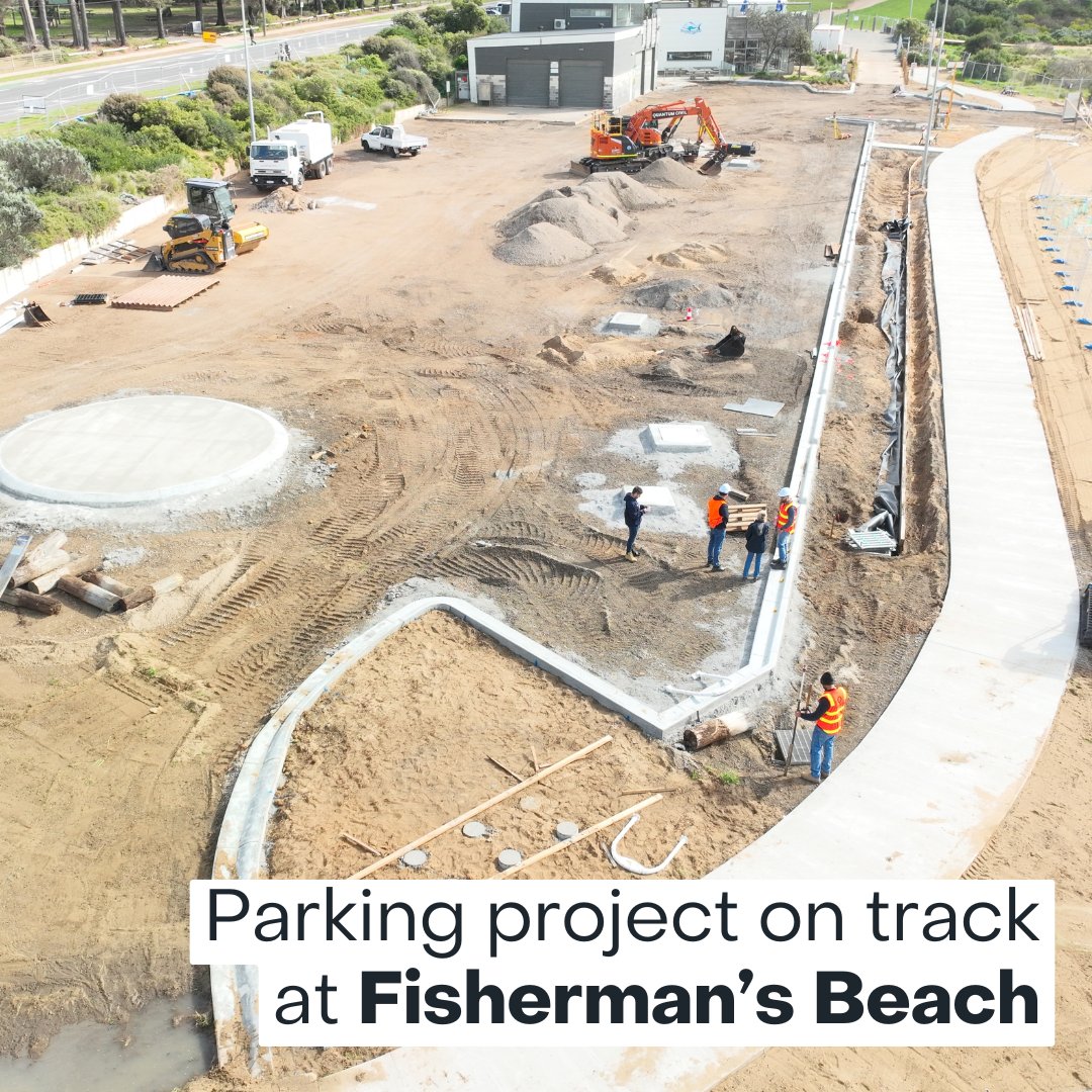 Parking upgrades at Torquay’s Fisherman’s Beach boat ramp are coming along nicely.
The sub-base of the car park has been completed and concrete footpaths, kerbs, and channels have been finished.
We’re expecting work will be wrapped up by the end of the month.