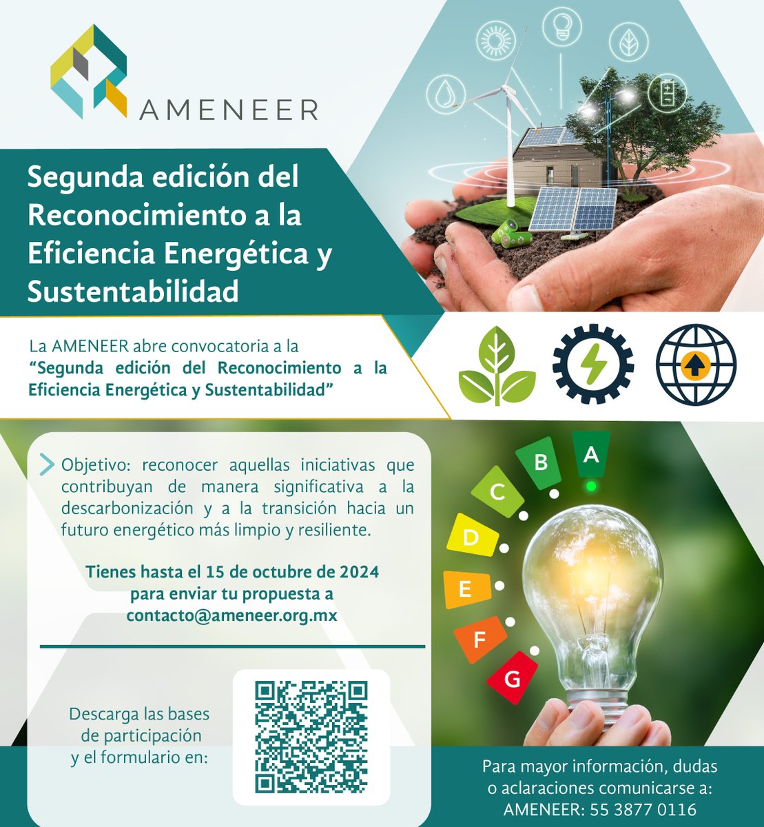 Ya está abierta la convocatoria para la 2da Edición del Reconocimiento a la Eficiencia Energética y Sustentabilidad. Postula:  tu proyecto y forma parte de la transición hacia un futuro más limpio:  bit.ly/AMENEERreconoc…
#EficienciaEnergética #Sustentabilidad #Descarbonización