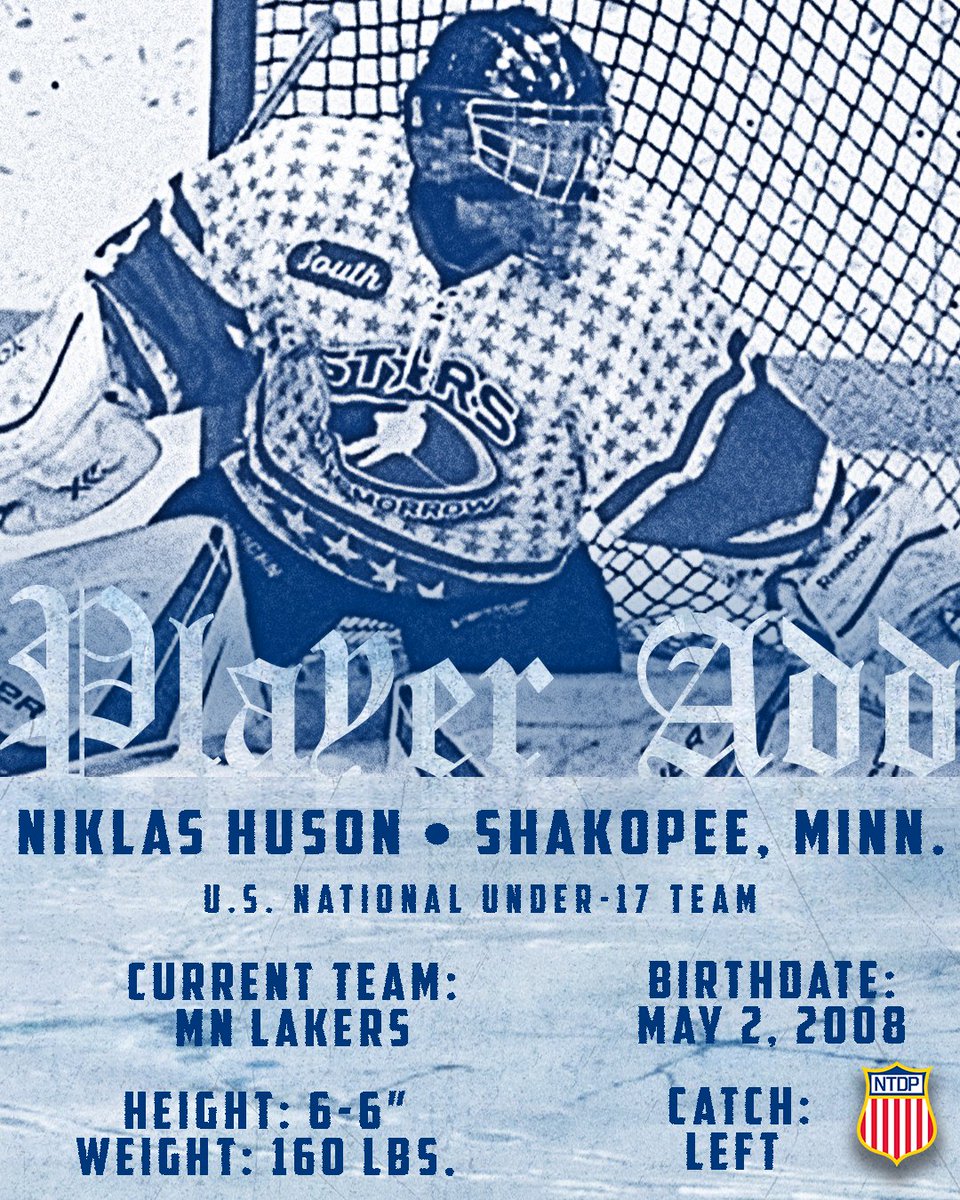 The U.S. National Under-17 Team has added goaltender Niklas Huson of <a href="/MinnesotaLakers/">Minnesota Lakers Hockey</a> in advance of this weekend’s games.

Congrats and welcome, Niklas! 👏 🇺🇸