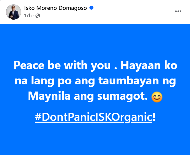 Isko2022's tweet photo. Don't Panic ISKOrganic! ☝💙

#isko #iskomoreno #yorme #manila #iskorganic https://t.co/fmKsKH0h0o