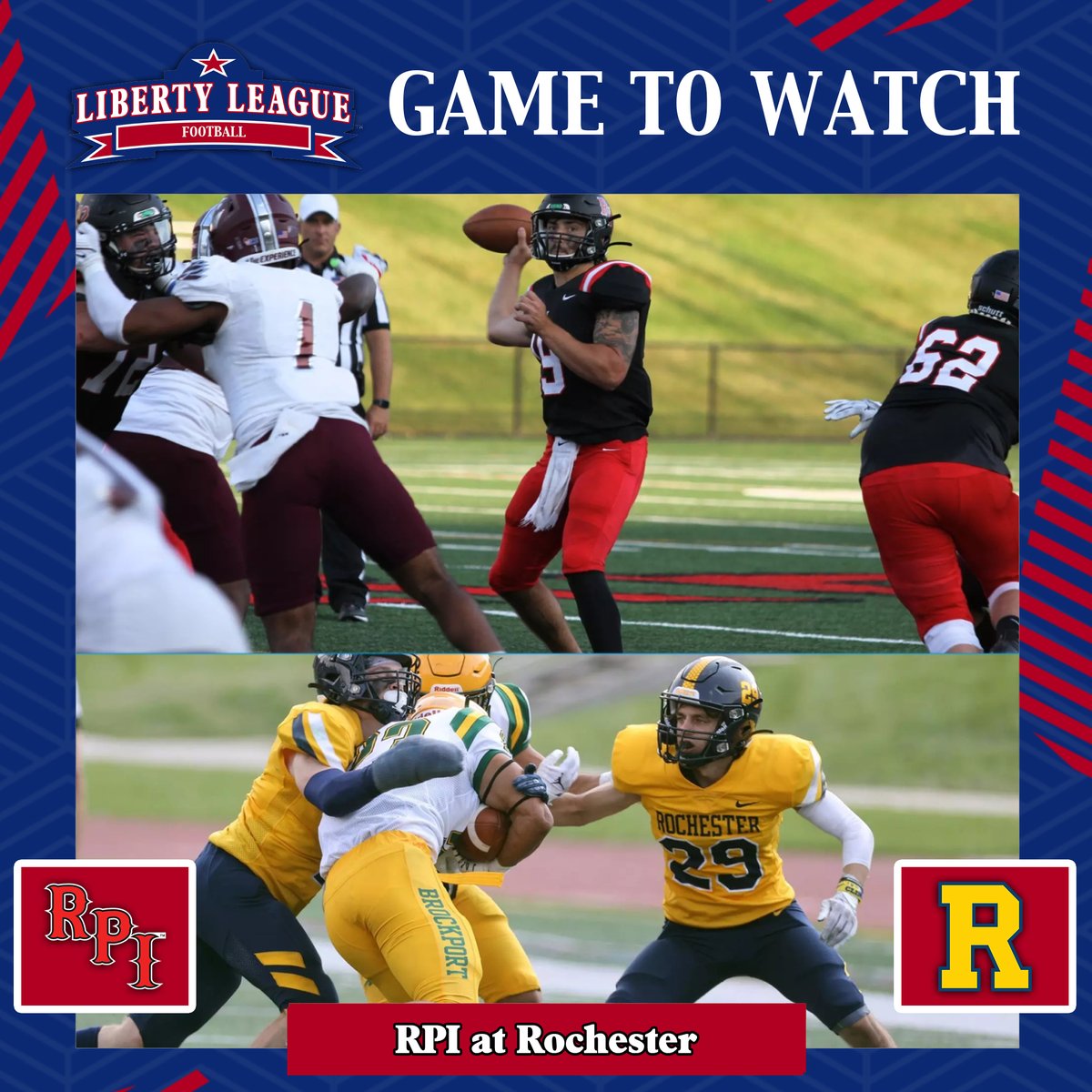 LLAthletics's tweet image. LIBERTY LEAGUE FOOTBALL GAME TO WATCH⁠
🏈: @RPIAthletics 🆚 @UofRathletics 
🗓️: Sat. Oct. 5
⏰: 12:00 p.m.
🏙: Rochester, N.Y.