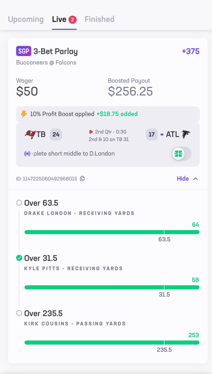 double_j65's tweet photo. @adamlevitan @evansilva @evansilva  the rare 3-leg player prop bet that hits in the first half. Thanks boys! 

2x DFS Edge listener league btw #nakedcousins https://t.co/MOyvIyaS7t