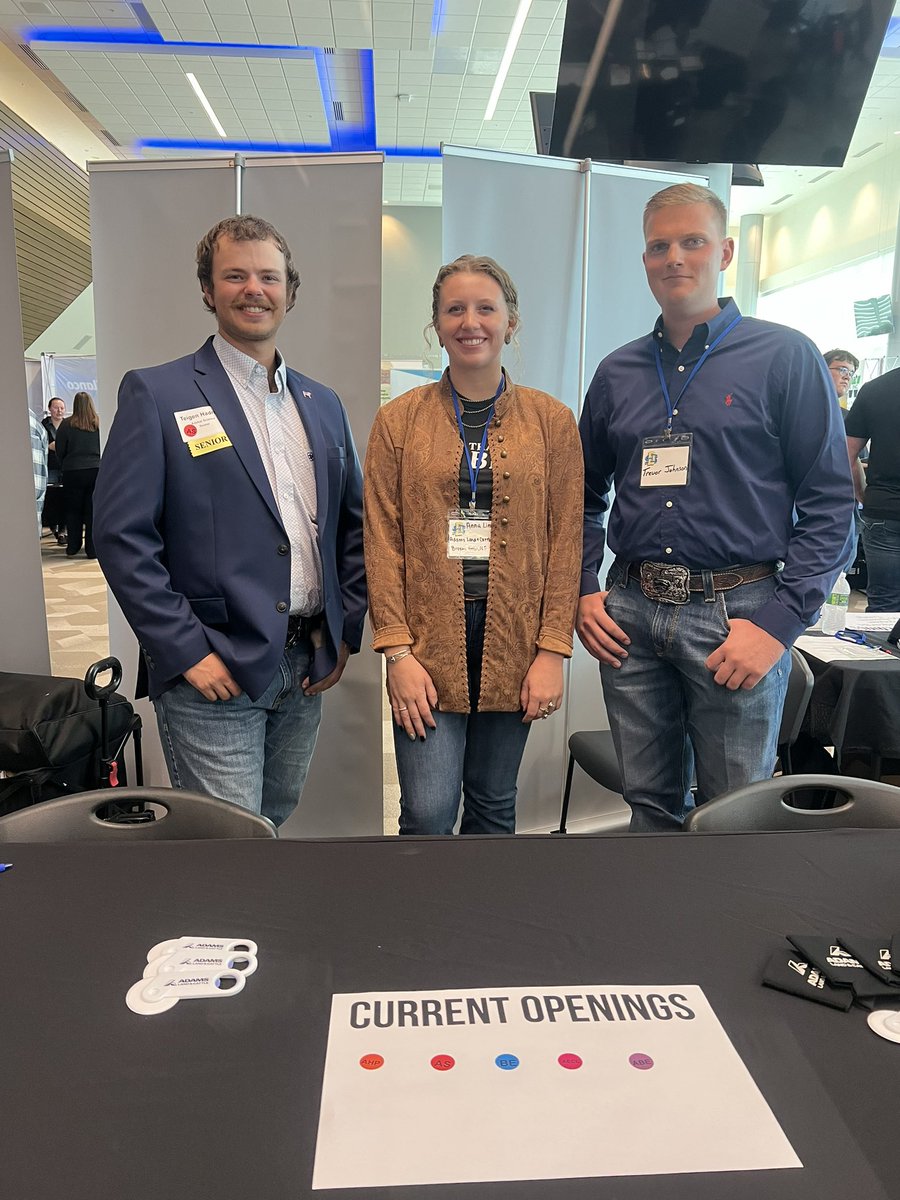 Hey Jackrabbits! We enjoyed visiting with you about our internships and career opportunities at yesterday’s <a href="/SDState/">South Dakota State University</a> Career Fair! 

A huge thanks to former Adams interns, Teigen and Trevor as well as Cattle Health Lead, Anna Kate Link for manning our booth!