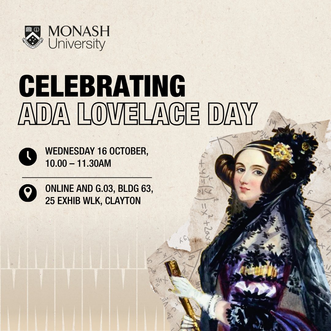 MonashInfotech's tweet image. Celebrate Ada Lovelace Day with Monash IT &amp;amp; @MonashUni STEM students &amp;amp; academics! Enjoy:
⚡️Inspiring talks from women in STEM
🤝Networking opportunities
🏆Interactive games
☕️FREE morning tea
Register here: i.mtr.cool/lhjqhaloqe 

#AdaLovelaceDay #WomenInSTEM #MonashInfoTech