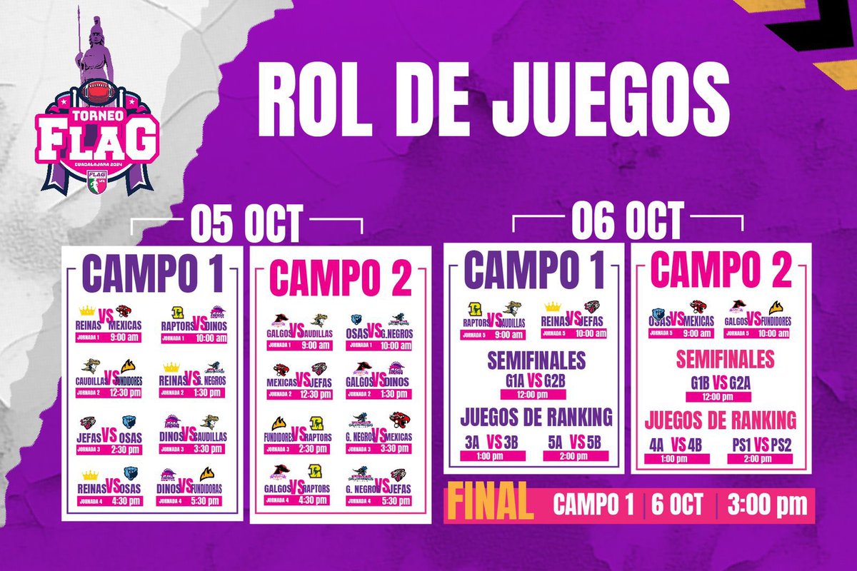 Les dejamos el rol de juegos del fin de semana 🏈

Los esperamos en el Estadio Reyes COMUDE

Costo del boleto: $50 general