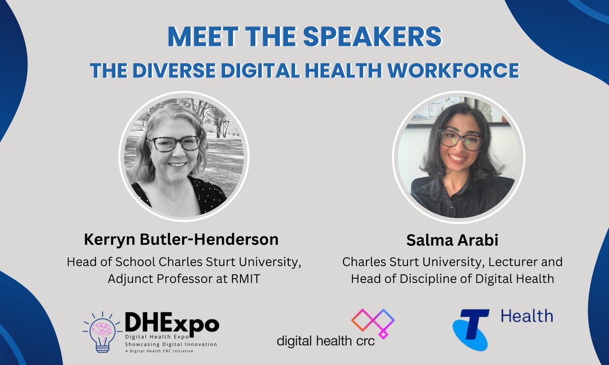 Digital Health CRC (@digihealthcrc) on Twitter photo ๐ Together, with <a href="/telstrahealth/">Telstra Health</a>, we're thrilled to announce that Kerryn Butler-Henderson & Salma Arabi, will be presenting their Digital Health Workforce research at Digital Health CRC's inaugural DHExpo Series event.
๐For more information & to register tinyurl.com/ddmm69dp ๐ Together, with <a href="/telstrahealth/">Telstra Health</a>, we're thrilled to announce that Kerryn Butler-Henderson & Salma Arabi, will be presenting their Digital Health Workforce research at Digital Health CRC's inaugural DHExpo Series event.
๐For more information & to register tinyurl.com/ddmm69dp