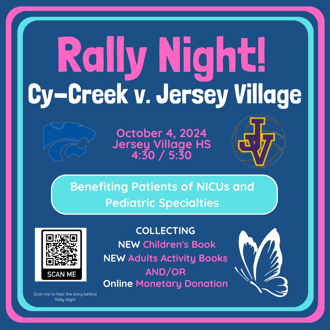 JVVolleyball's tweet photo. RALLY NIGHT is TOMORROW!! Bring a NEW book or two to donate to the kiddos at Texas Children’s Hospital! https://t.co/YA81iJSAsN