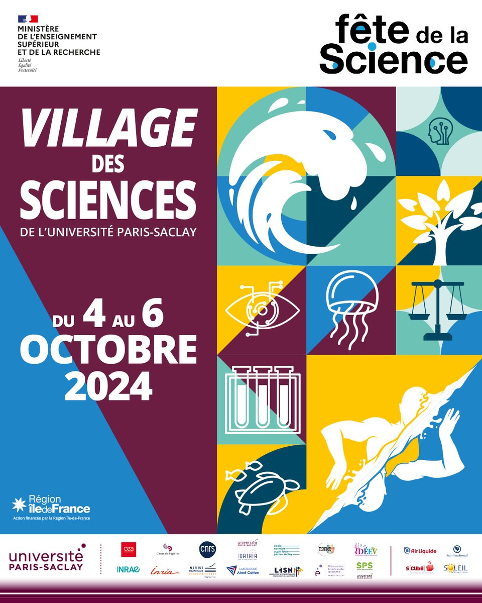 C'est parti, la Fête de la Science commence aujourd'hui à l'UPSaclay. 🧪

➡️ Rejoignez-nous et plongez dans un océan de savoir et explorer les mystères de la science avec nos chercheurs ! 
#FDS2024

🔗 Découvrez le programme complet : universite-paris-saclay.fr/fete-de-la-sci…