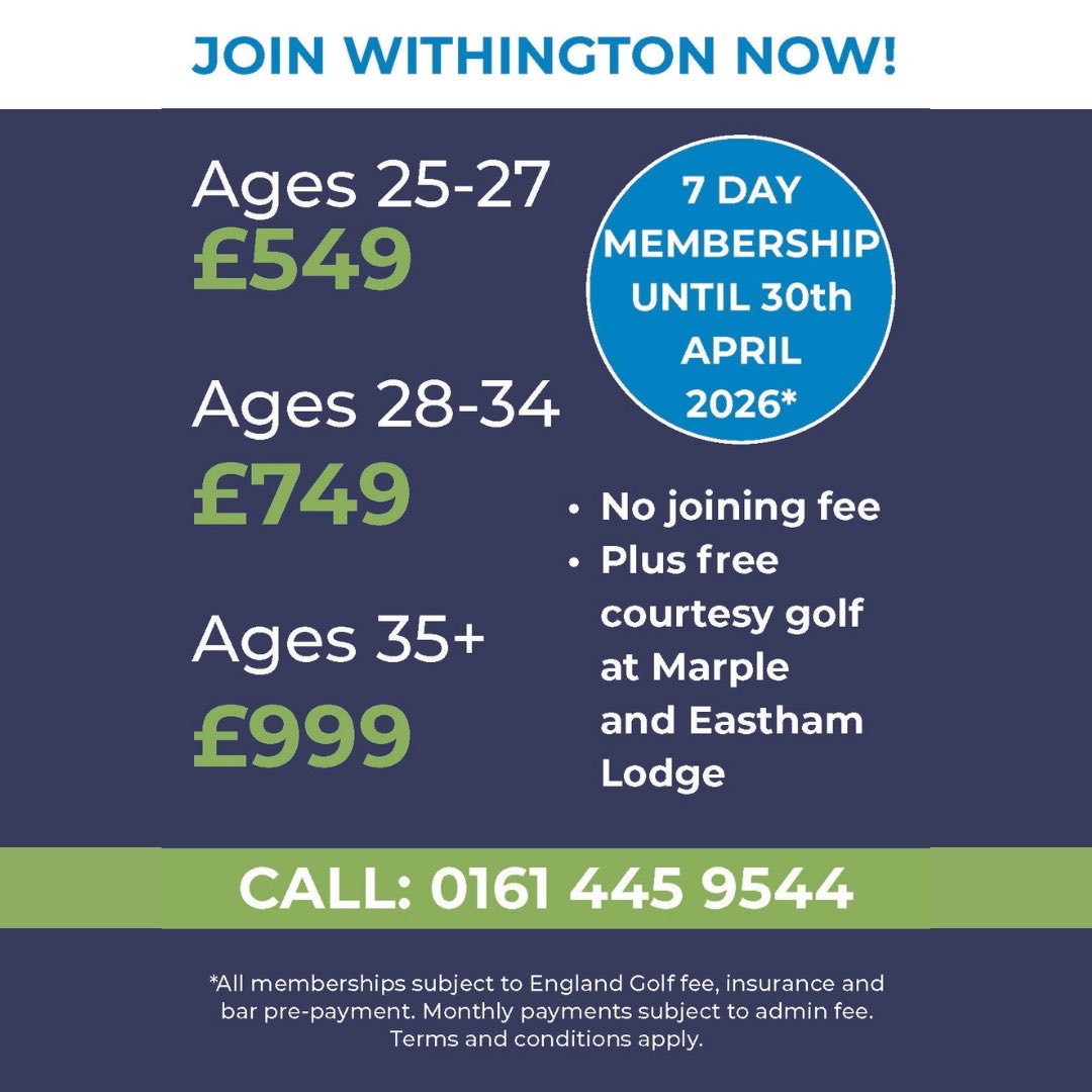 18 + months full 7 day membership at fabulous prices .Monthly payment options available .Beautiful parkland course ,top facilities , great catering &amp; bar + best in class buddy scheme to get you a handicap fast ( if required ) #golf #Manchester #Didsbury 🏌🏽‍♂️⛳️👍