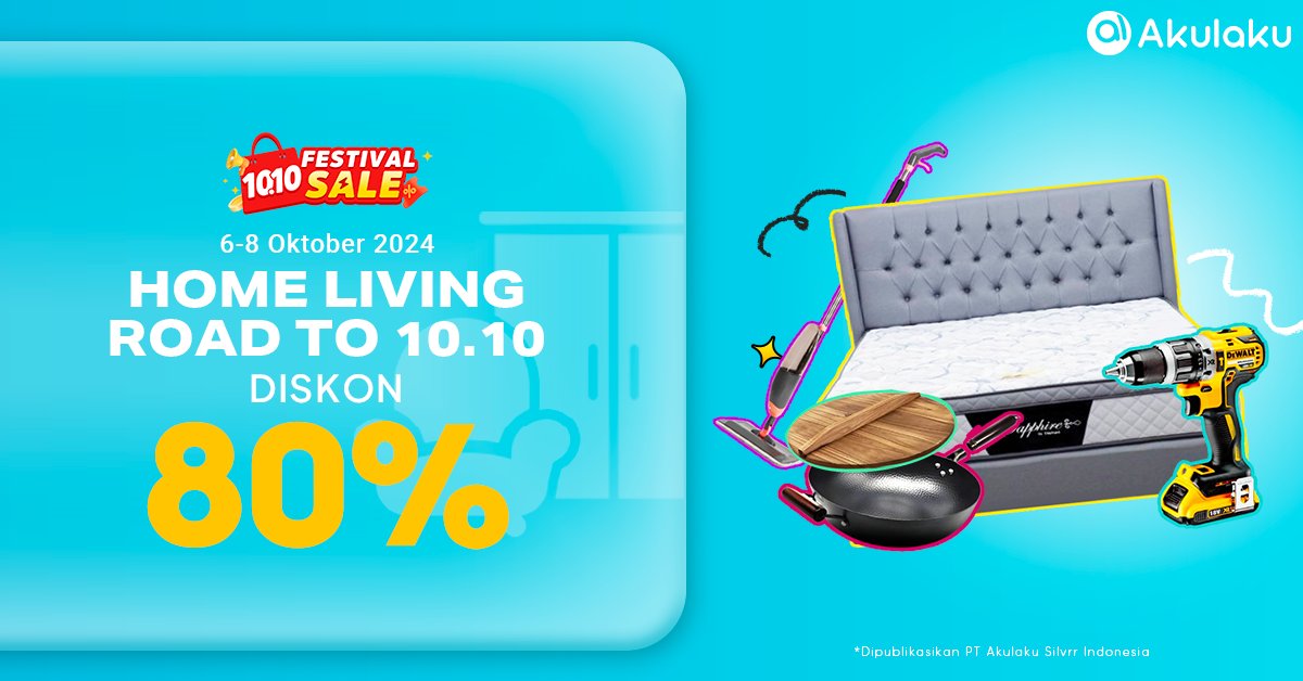 akulakuID's tweet photo. 🎉Home Living Road To 10.10🎉
Bikin rumah jadi cantik dan nyaman pake DISKON 80% dari Akulaku🛍🛒
Belanja di sini👉 https://t.co/CHJM9BOYXc
#AkulakuIndonesia #PromoHomeLiving #BelanjaOnline #InfoPromo https://t.co/j4AAVDqZo7