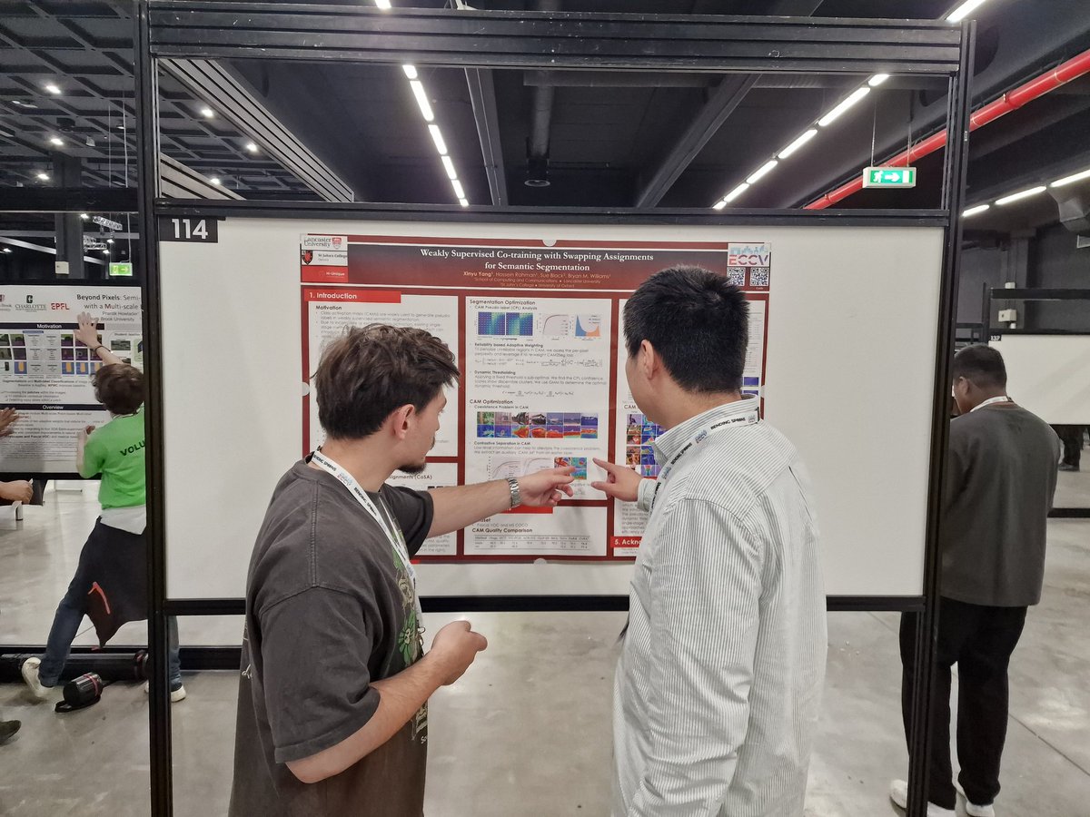 Great day at #ECCV2024  yesterday with Xinyu Yang presenting his first ECCV paper on weakly supervised segmentation. If you go want to see more, check it out at arxiv.org/abs/2402.17891.