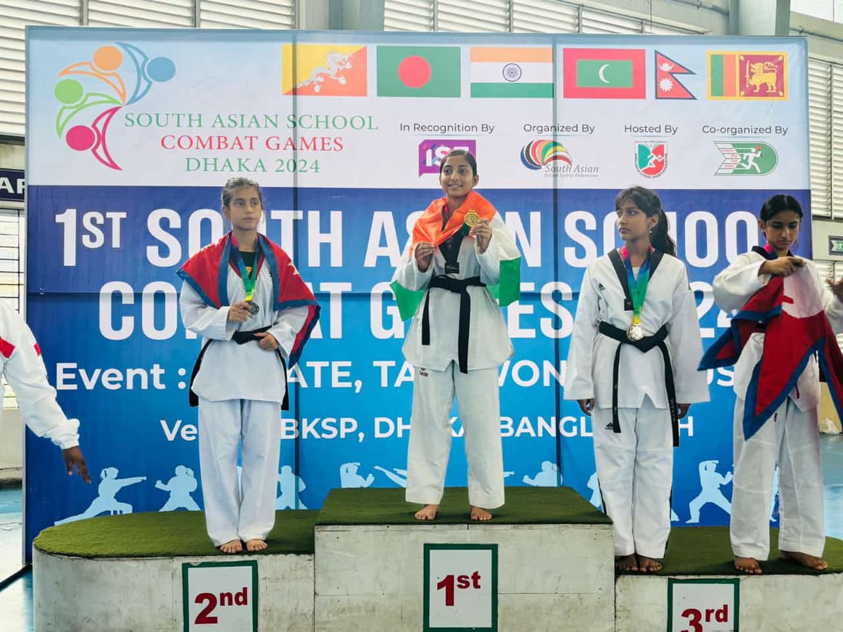KVS_HQ's tweet photo. Congrats to Km. Rahnuma Bano, a student of #PMSHRI KV No. 1 Jaipur, for winning Gold Medal🏅in the 42 kg #Taekwondo category at the 1st South Asian School Combat Games in Dhaka! Her discipline and skill are truly inspiring.

#ProudKVians #KVS https://t.co/xlWAWXLFK8