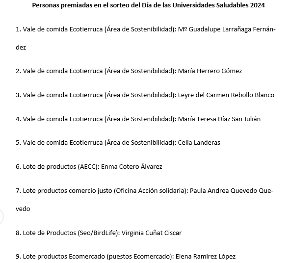 CAMPUS SALUDABLE 🍎| RESULTADO SORTEO
<a href="/unican/">Universidad de Cantabria</a> #DíaUniversidadesSaludables
<a href="/unisaludables/">Universidades Saludables</a> 
¡Muchas gracias por participar y enhorabuena! 

Nos pondremos en contacto con todas las personas premiadas para que paséis a recoger vuestro premio.