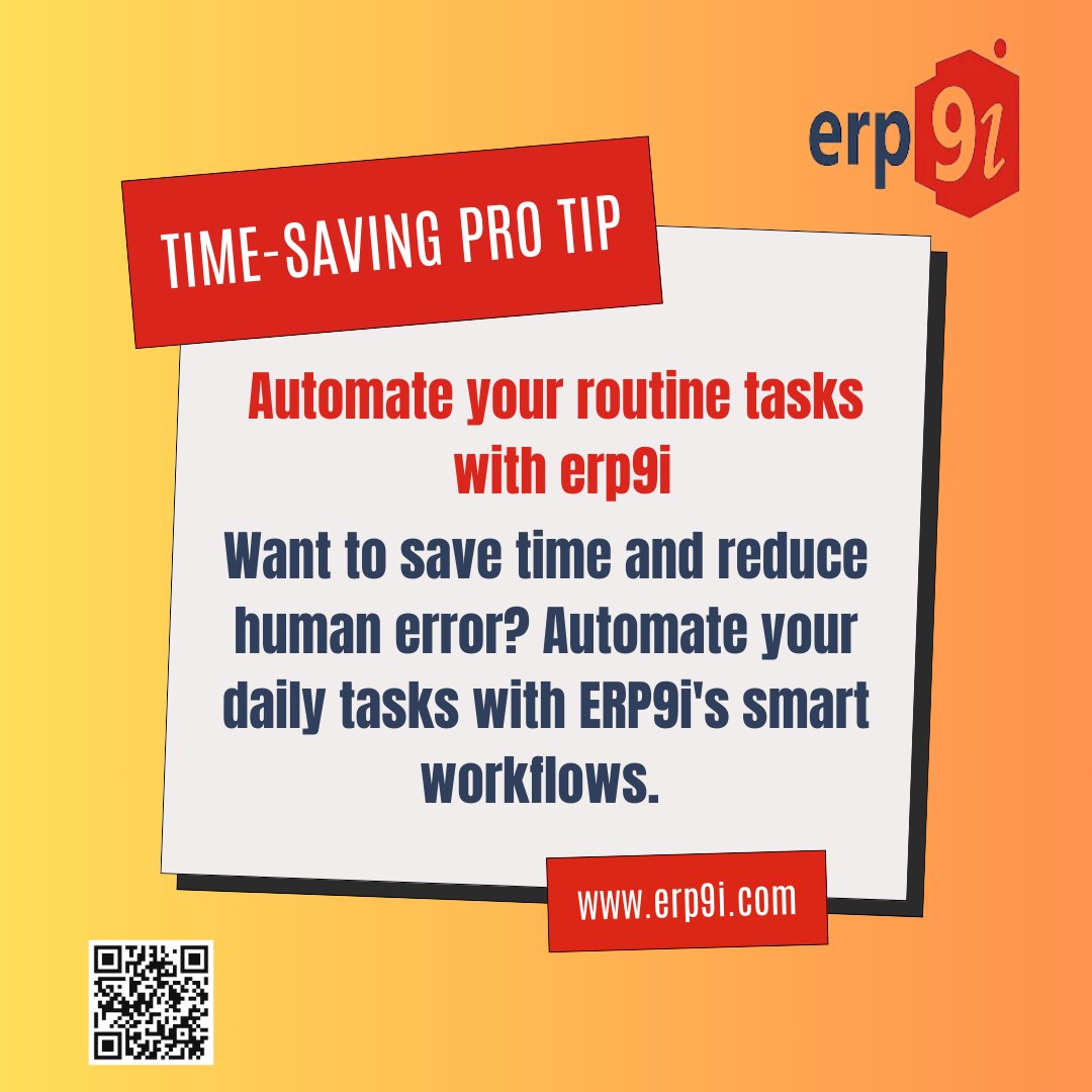 OptCRM's tweet photo. Want to save time and reduce human error? Automate your daily tasks with ERP9i's smart workflows. Efficiency just got easier!

Explore more: https://t.co/Y4UZiJSZzH 

#AutomationTips #ProductivityHacks #BusinessEfficiency #ERP9i https://t.co/d7HXx2V4dp