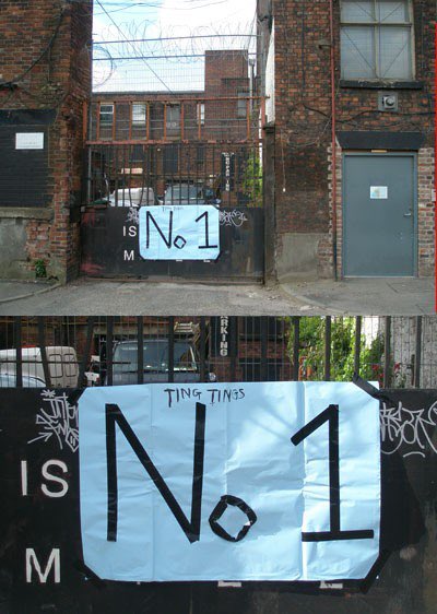 Photograph
The Ting Tings
Islington Mill
18th May 2008

the tings celebrate their No. 1 slot in the charts by playing a gig at the Academy 2 and having an aftershow party at islington mill.

this banner was put up on the gate...
#thetingtings #islingtonmill