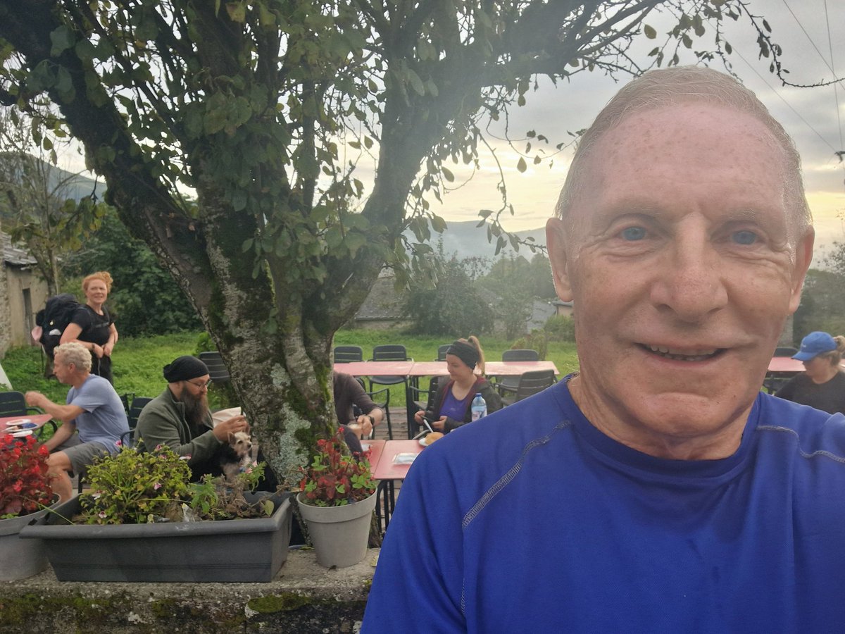 Very tough climb this morning. Having a rest at a cafe half-way up the hill.