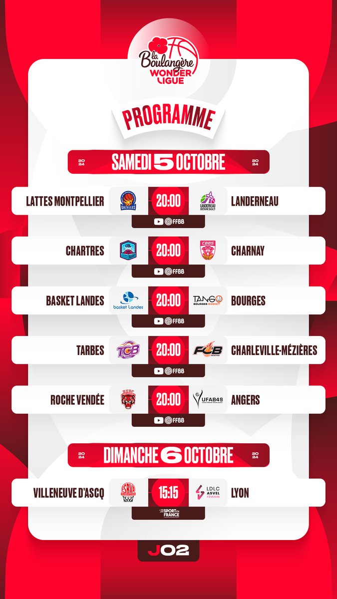 Rendez-vous ce soir et demain pour la journée 2️⃣

Quel match allez-vous suivre ?

📰 Plus d'infos sur bit.ly/3XQUFOn 

#LaBoulangereWonderligue