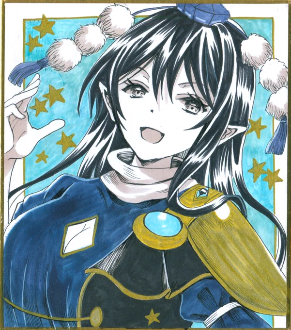 アナログで東方四天狗(文、椛、はたて、飯綱丸)の小色紙描きました紅楼夢に持ち込みます 