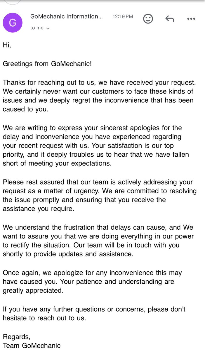 AdDhar83's tweet photo. @GMEscalations @gomechanicindia @GMEscalations replying me after 3 days after following up multiple times over calls and emails and see their response. Totally unprofessional.  As customer, loosing money and time everyday passing by. https://t.co/aey5EK2sGI