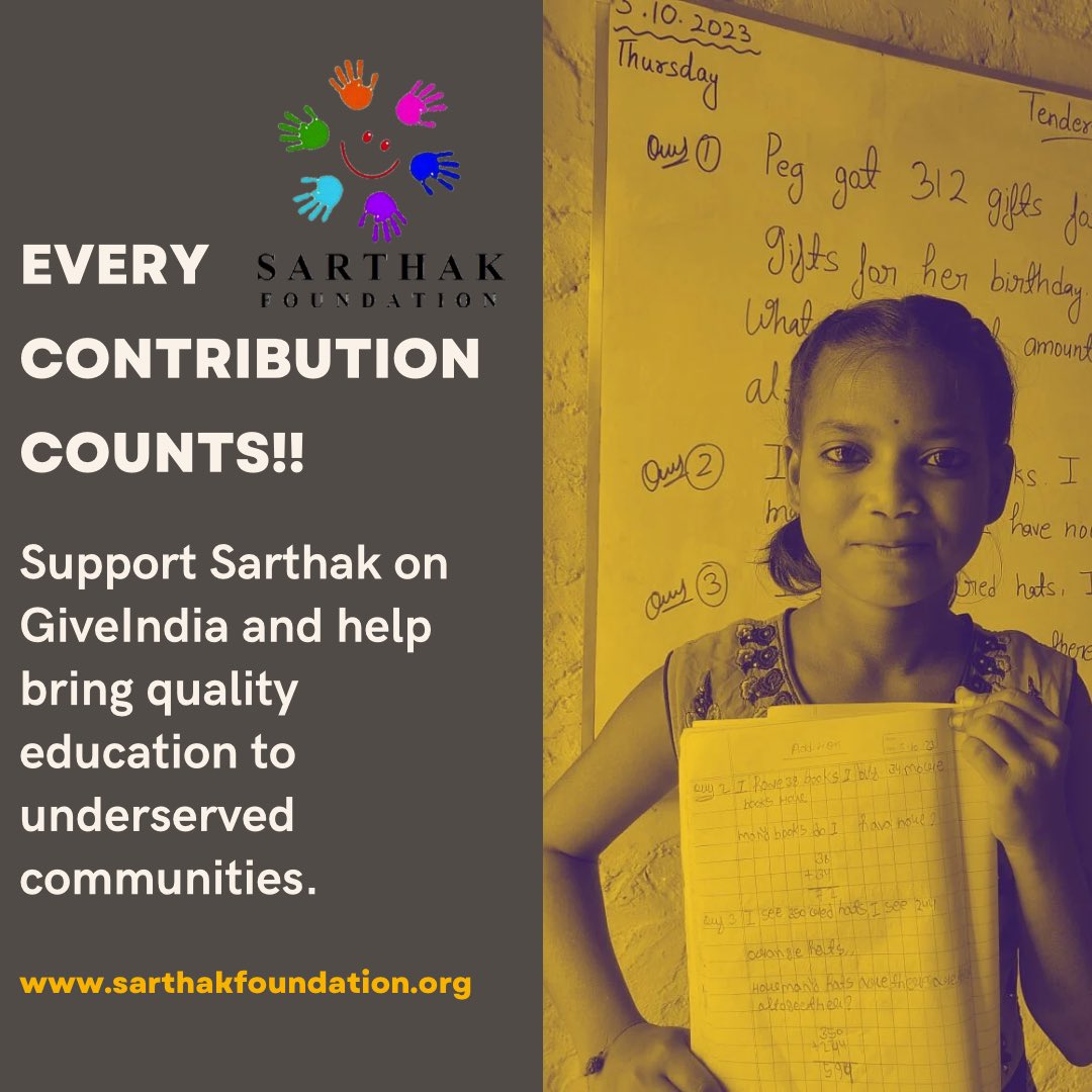 SarthakNGO's tweet photo. Give the gift of education and change a life forever!
Support our @GiveIndia campaign to empower children through quality education . Your contribution can make a lasting impact.
#GiveIndia #GiveEducation #DaanUtsav
Support on the link below👇🏽
https://t.co/0P6aV0F1kb https://t.co/H9kPQflJGl