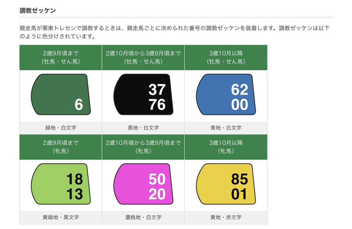 10月より、調教用ゼッケンの色が追加・変更になりました。 今までは